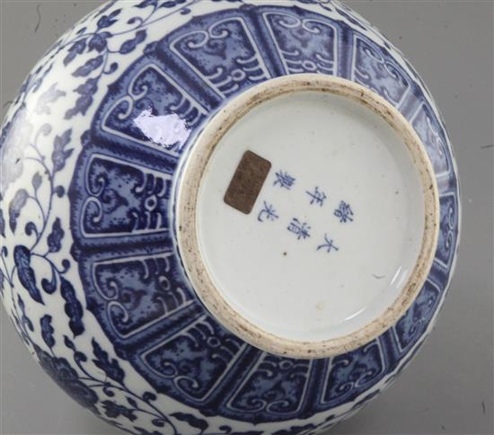 A Chinese blue and white bottle vase, Guangxu six character mark and of the period (1875-1908), h. 37cm